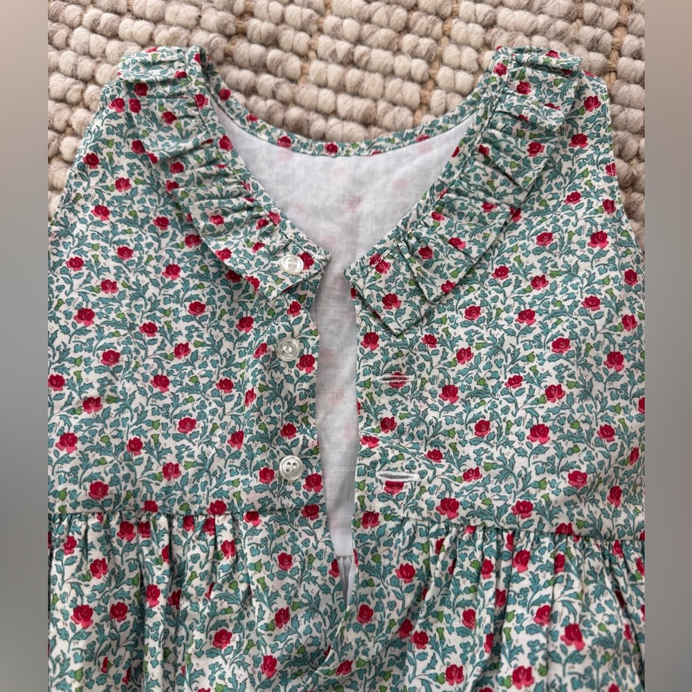 Busy Bees Floral Green and Red Kids Dress - Picture 4 of 6